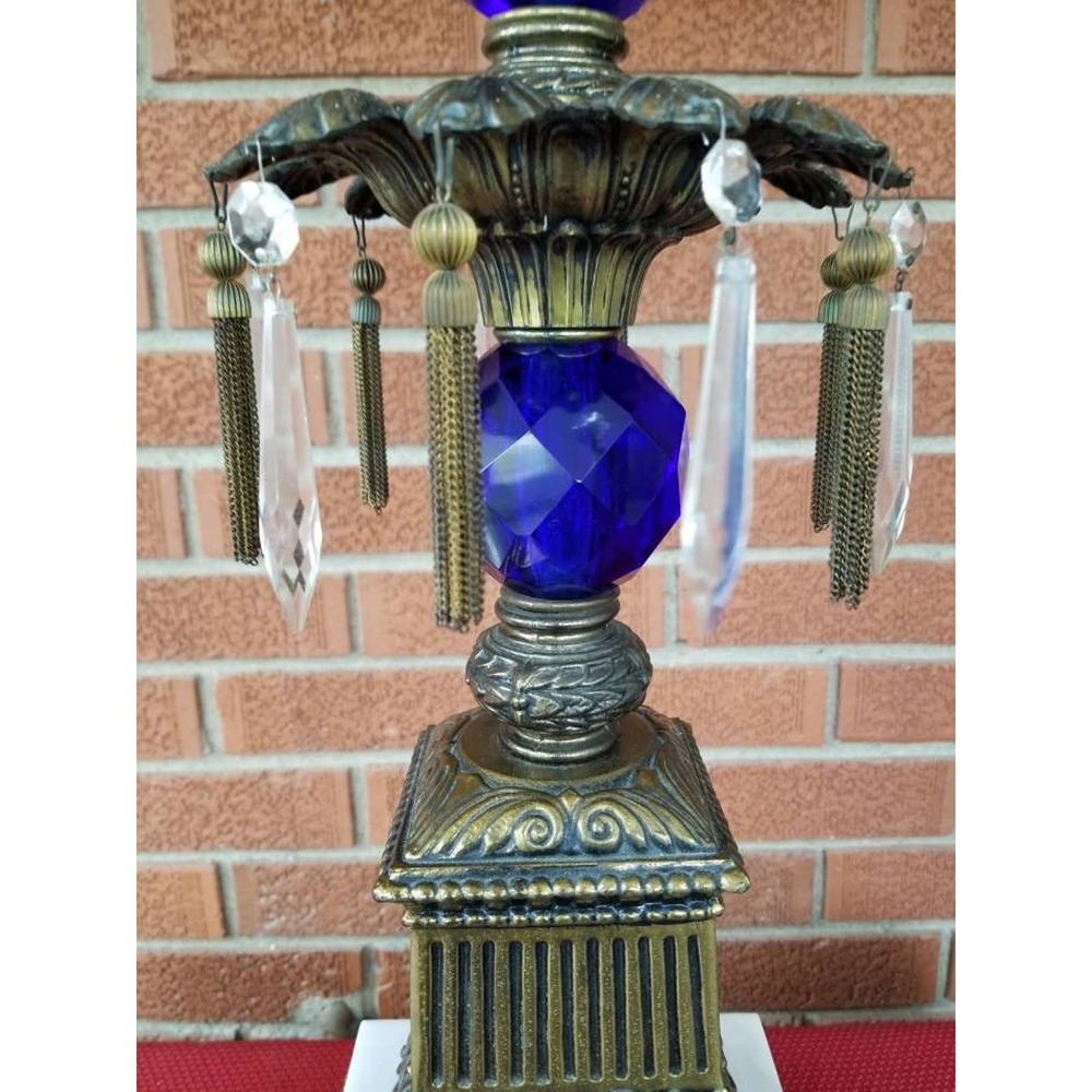 Hollywood Regency Cobalt Blue Crystal Table Lamp - Picture 5 of 7